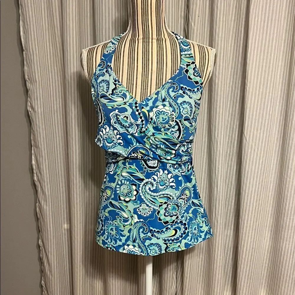 Blue Paisley Halter Top Bathing Suit Tankini Top